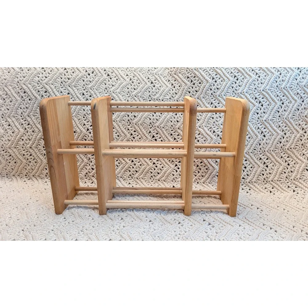 Vintage Expandable Wooden Book Rack Desktop Organizer Natural Pine Sliding Shelf